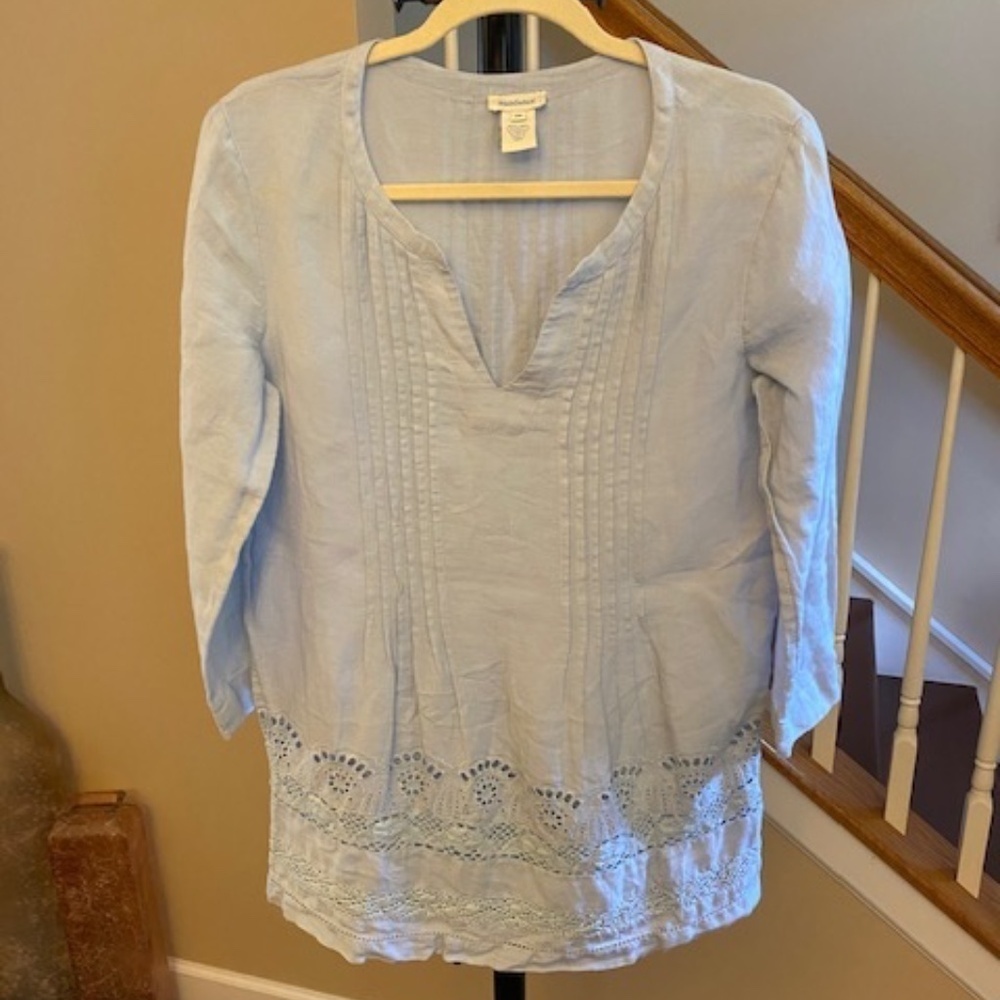 Sundance 100% Linen Pintuck & Crochet Tunic Blouse Tunic Size Small